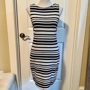 Cutest Stripe Sheath Knit Dress in Off-White + Black from Valerie Bertinelli